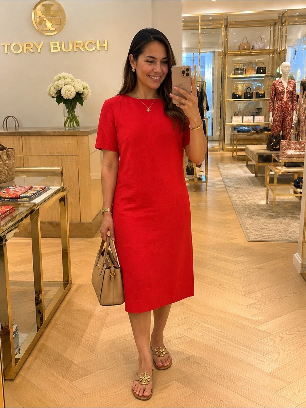 Tory Burch Red Short-Sleeve Shift Dress
